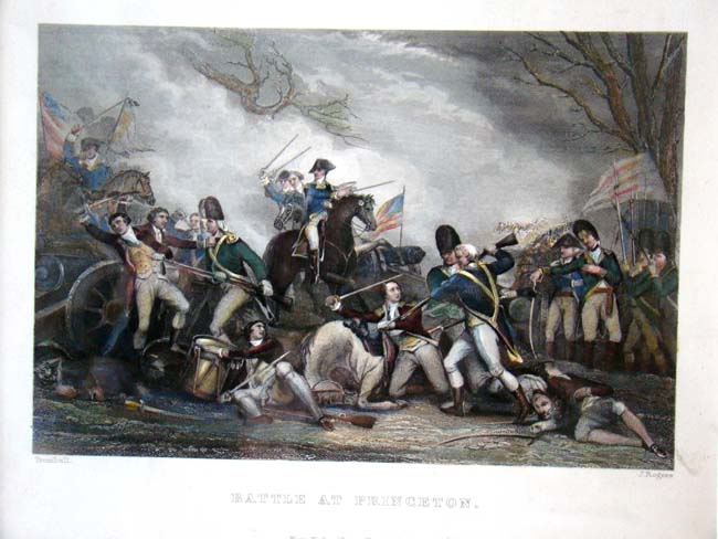 A lovely hand colored engraving entitled "Battle at Princeton" (Jan. 1777) publ. by Virtue & Emmins, New York, circa 1850